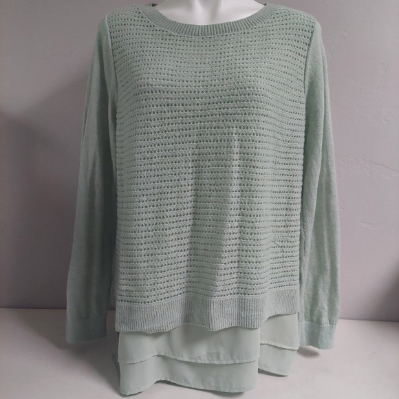 The Limited Green Knit‎ Tunic Sweater Boho Wool Blend Women Size XL Sheer Mesh - Picture 1 of 10